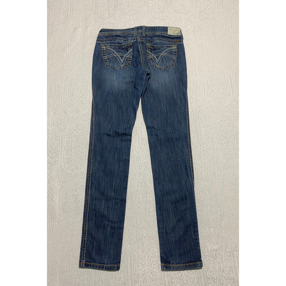 Vanilla Star Skinny Jeans Embroidered Pockets Juniors Size 7 Blue Denim Casual